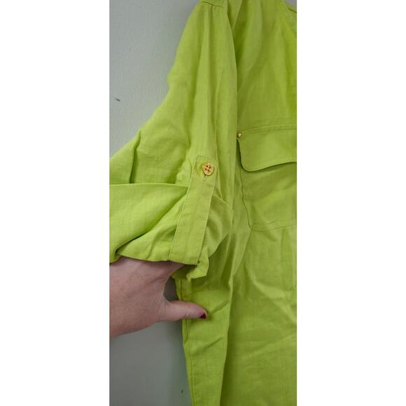 Ellen Tracy Women's Citron Green Linen Long Shirt Zip Up Med. - Picture 5 of 8
